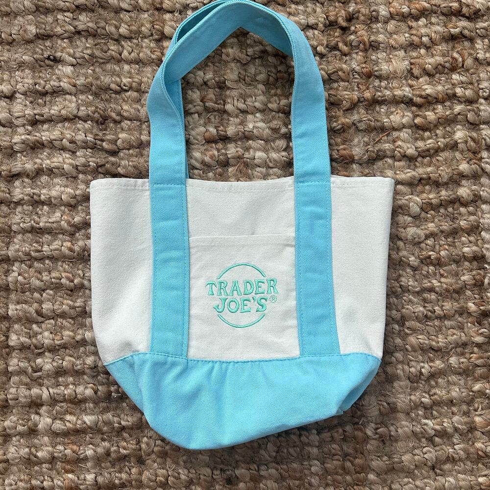 Trader Joe’s Mini Canvas Tote Pastel Blue Limited Edition Summer Bag